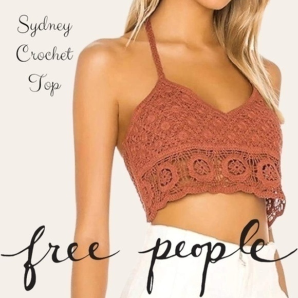 Free People Tops - FREE PEOPLE Sydney Crochet Halter-Ties Open Back Crop Top/Bralette-Lg NWT